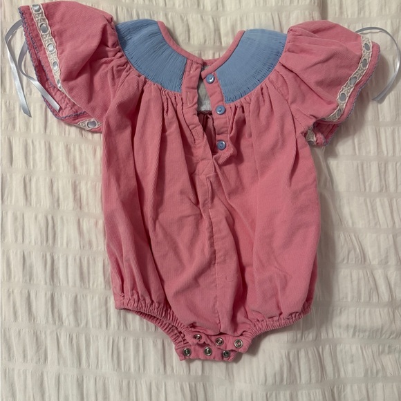 Pink Baby Smock with Embroidered Golf Carts and Christmas Trees - Picture 2 of 3